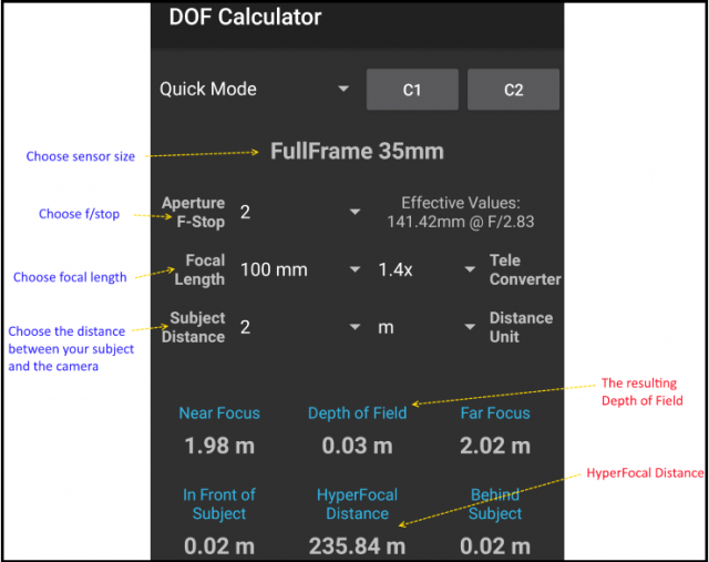 DOF calculator