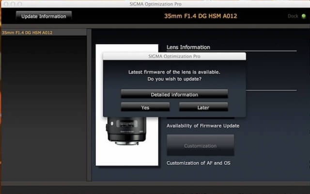 Sigma USB dock firmware menu