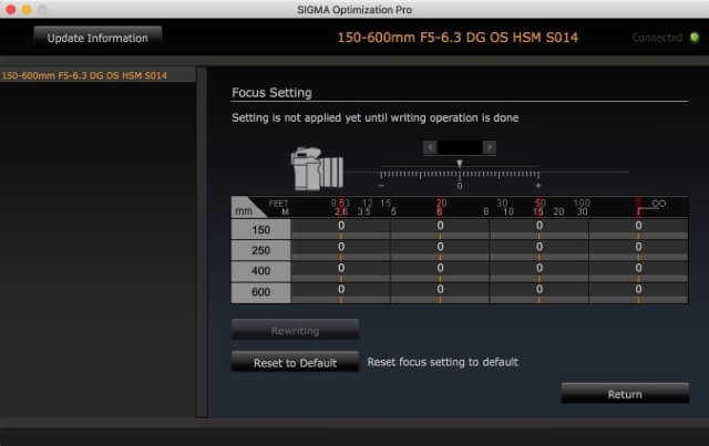 Zoom lens focus adjustment menu
