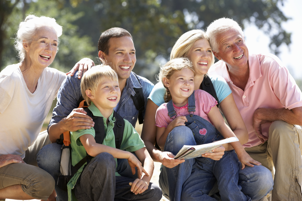 Three generation family on country walk
